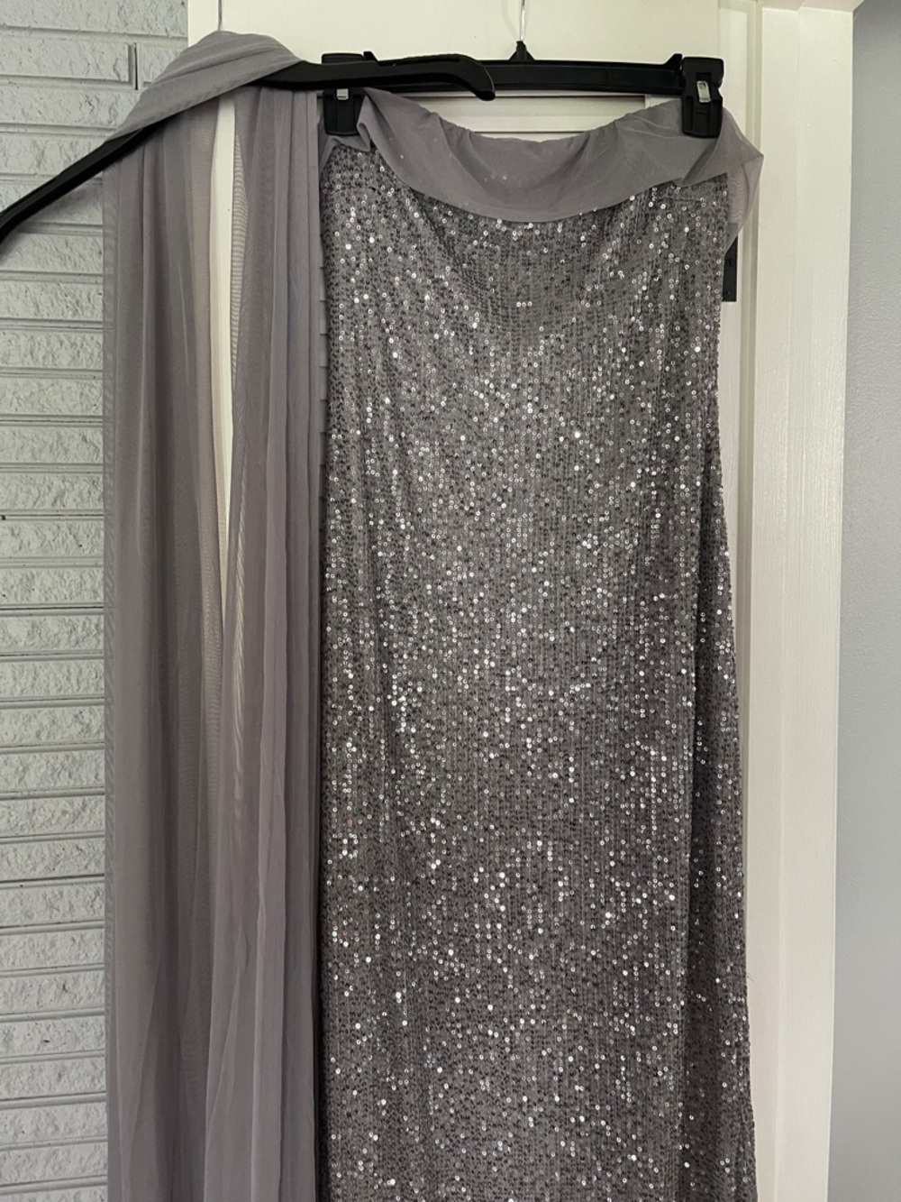 Fashion Nova Gray Silver Sequin Strapless Gown - Picture 6 of 6
